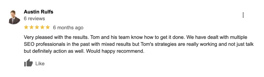 Top Rankings in 1 Month client testimonial