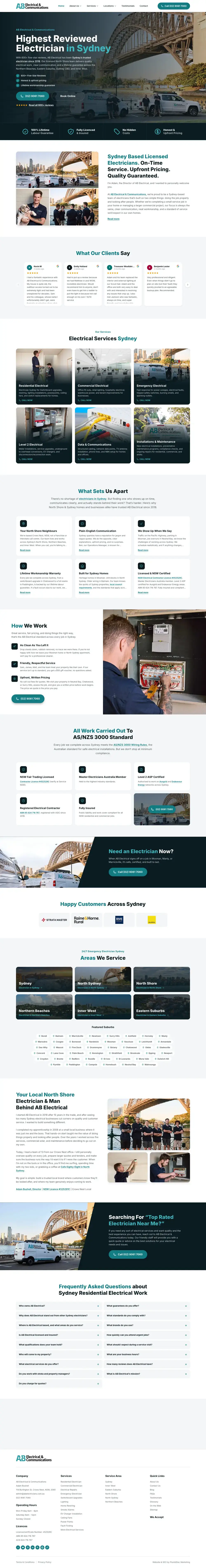 AB Electrical & Communications website, built by PlumbElec Marketing