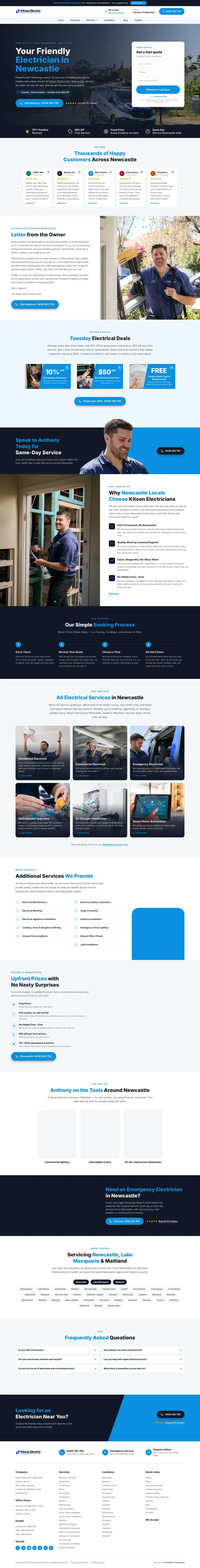Kitson Electricians Newcastle website, built by PlumbElec Marketing