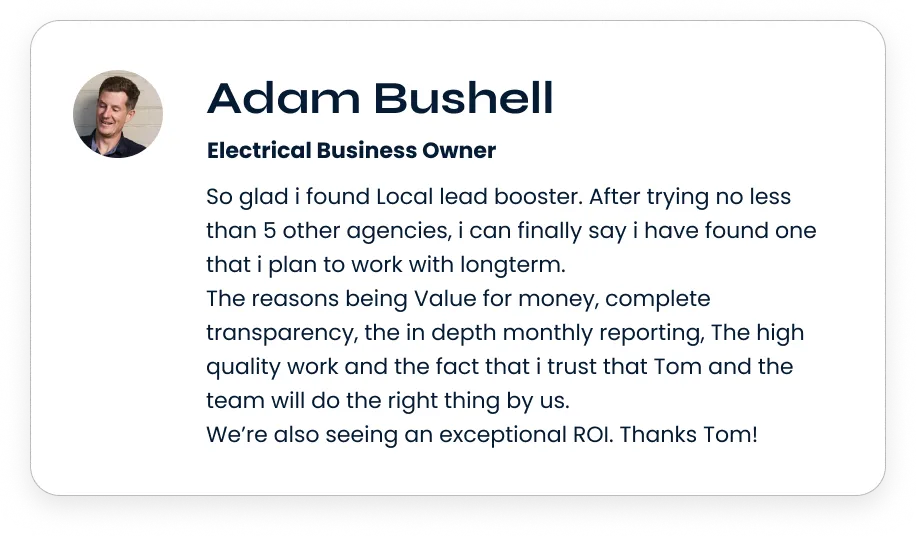 Google review from a PlumbElec Marketing client